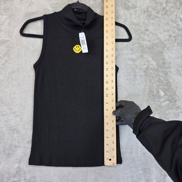 Joshua Sanders Shirt Womens Large Black Pixel Mock Neck Sleeveless Smiley Italy - Picture 6 of 13